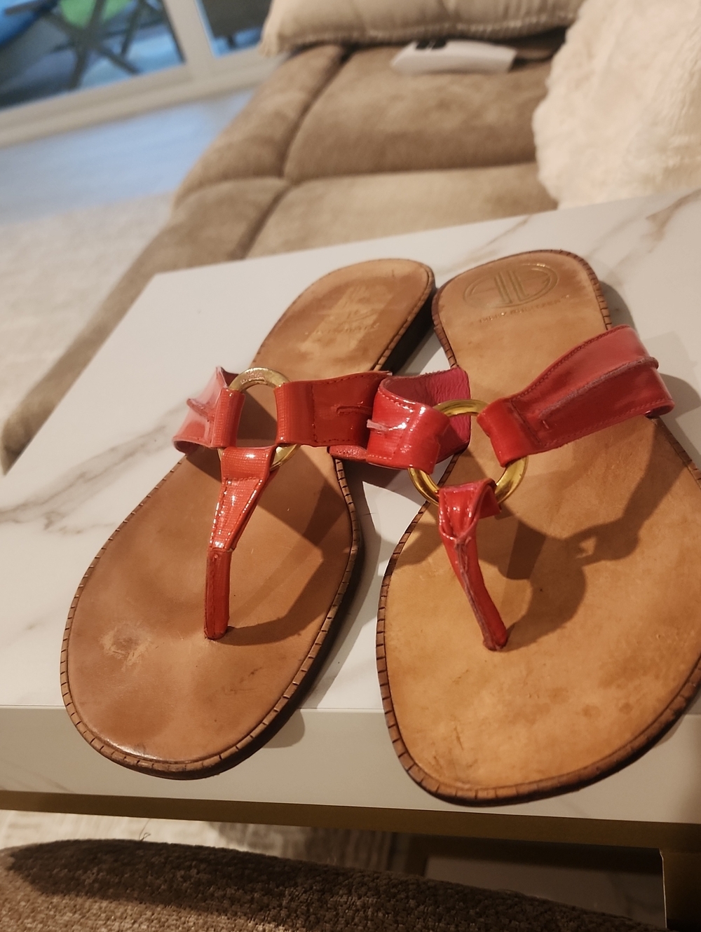 Lilly Pulitzer Red Patent Leather Ring-Detail Thong Sandals